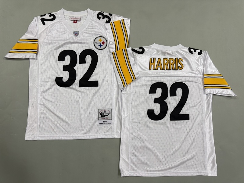 Men 2025 Pittsburgh Steelers 32 Harris white Throwback Limited NFL Jersey style 002